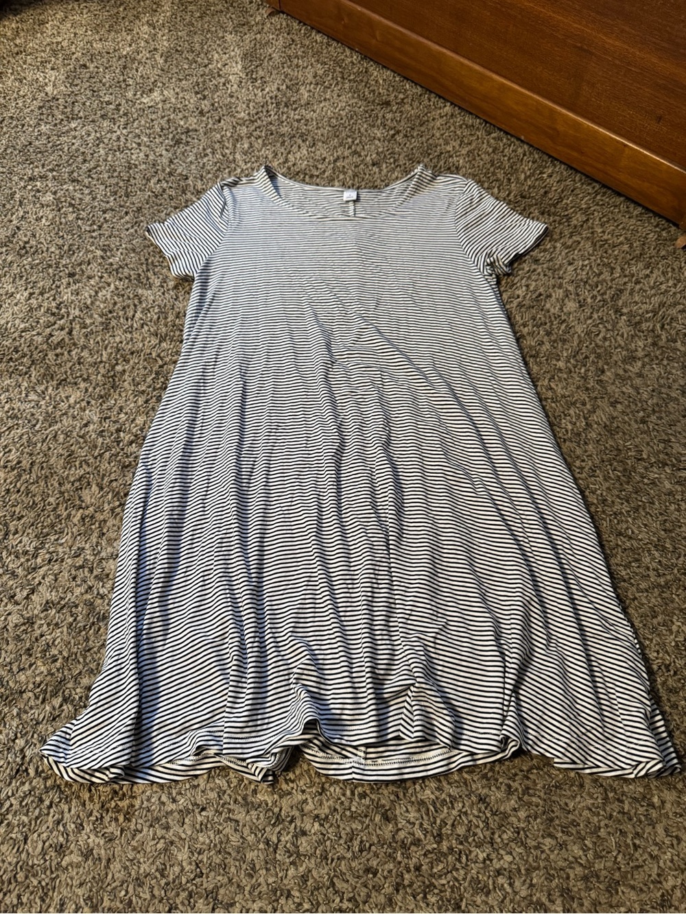Old Navy Navy and White Striped Short-Sleeve Mini Dress